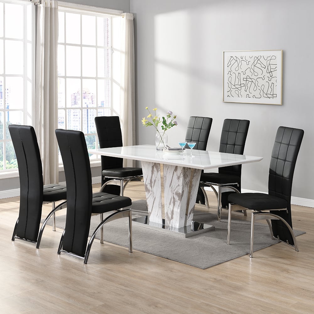 Read more about Memphis large filo effect dining table 6 ravenna black chairs