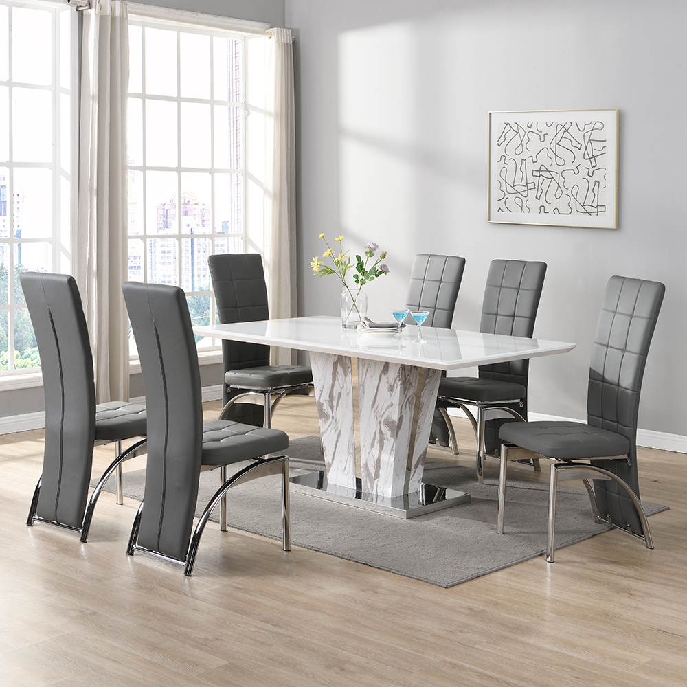 Read more about Memphis large filo effect dining table 6 ravenna grey chairs