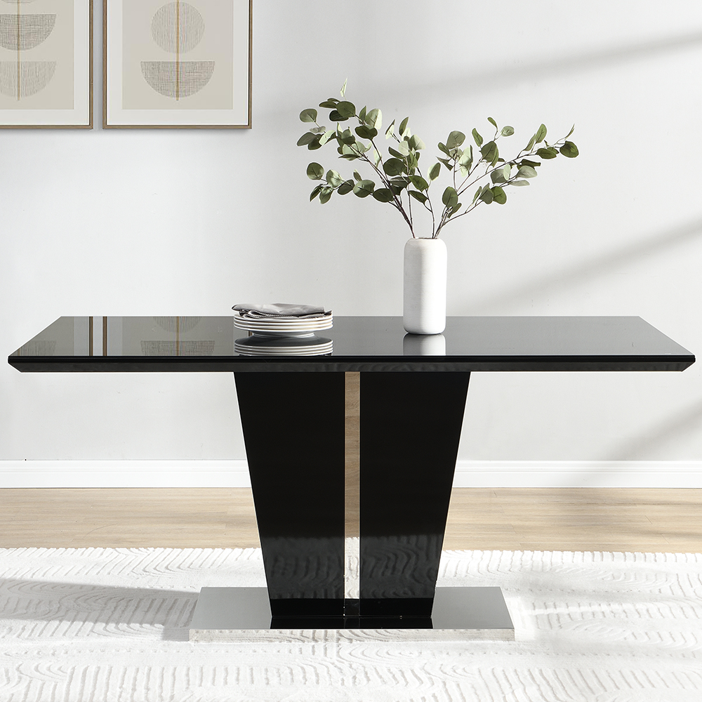 Memphis Large High Gloss Dining Table In Black With Glass Top