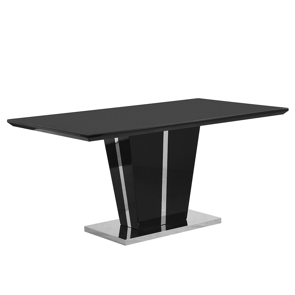 Memphis Large High Gloss Dining Table In Black With Glass Top