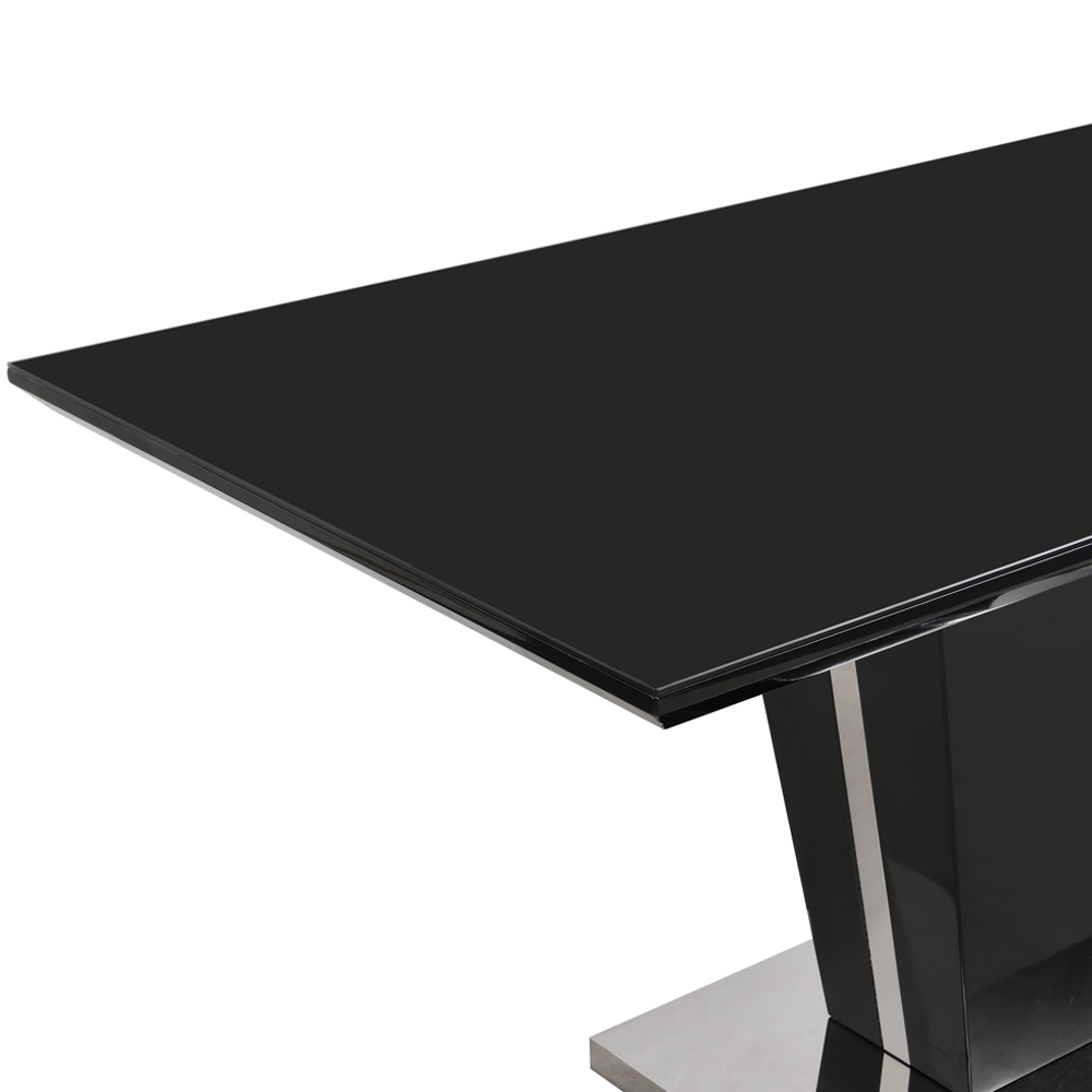 Memphis Large High Gloss Dining Table In Black With Glass Top