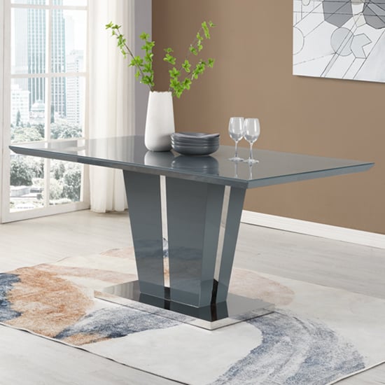 Memphis Large High Gloss Dining Table In Grey With Glass Top_1