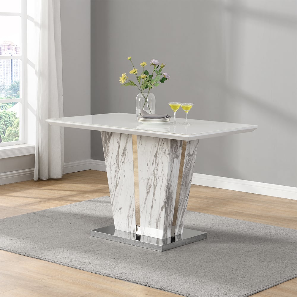 Read more about Memphis small dining table in filo marble effect with glass top