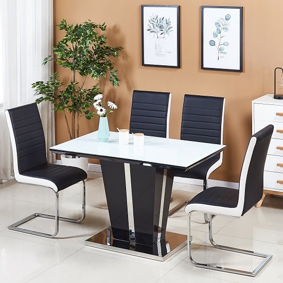 Read more about Memphis small white black dining table 4 symphony chairs