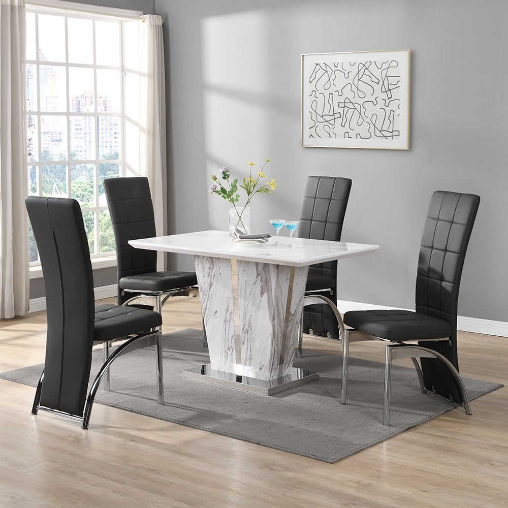 Read more about Memphis small filo effect dining table 4 ravenna black chairs