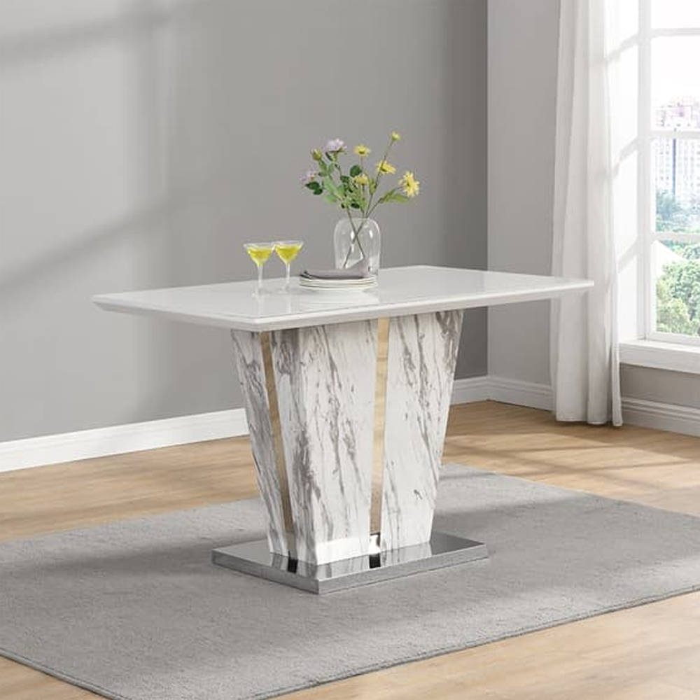 Memphis Small Filo Effect Dining Table 4 Ravenna Grey Chairs