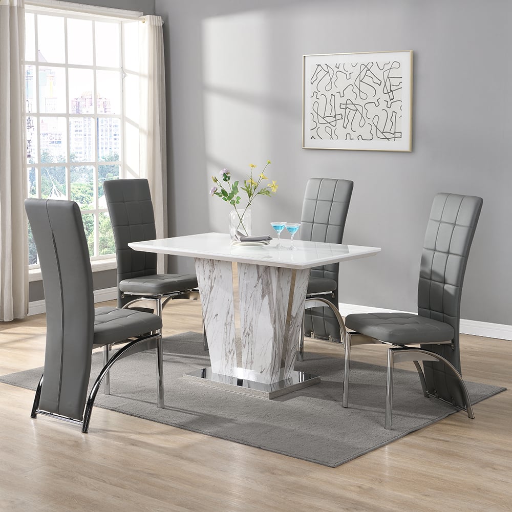 Read more about Memphis small filo effect dining table 4 ravenna grey chairs