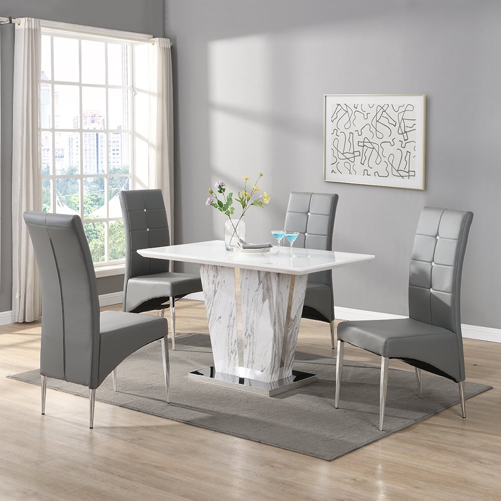 Read more about Memphis small filo effect dining table 4 vesta grey chairs