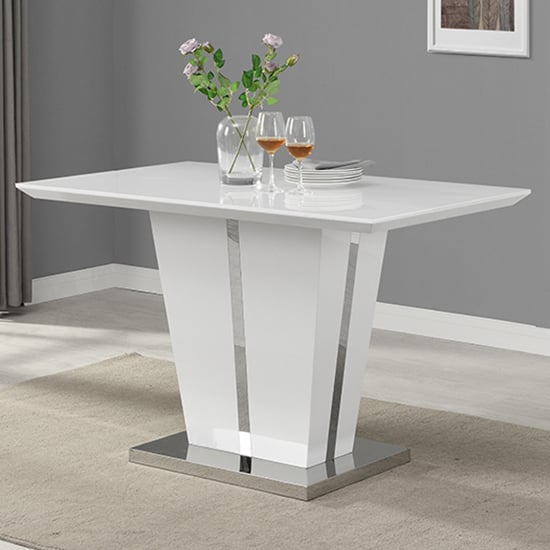 Memphis Small High Gloss Dining Table In White With Glass Top