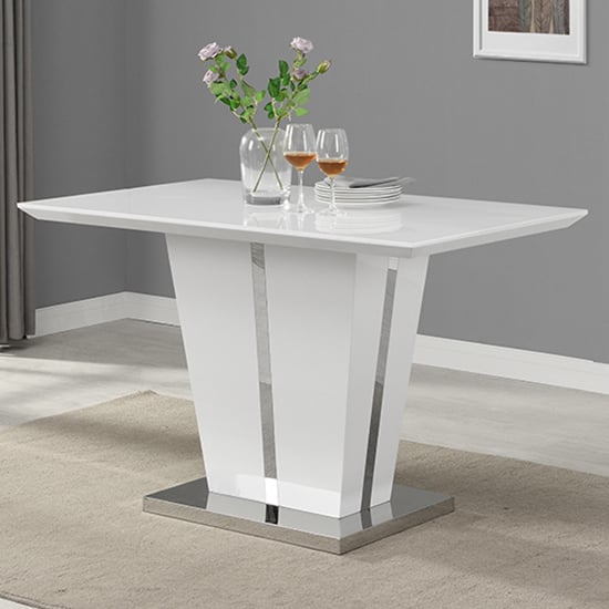 Photo of Memphis small high gloss dining table in white with glass top