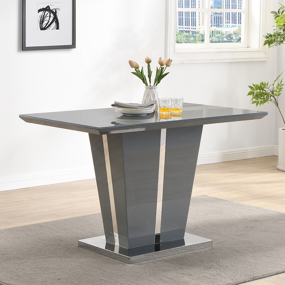 Memphis Small Grey Gloss Dining Table 4 Symphony Grey Chairs