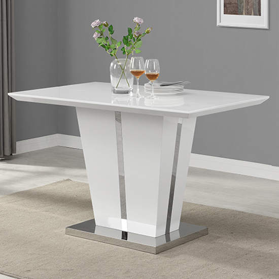 Memphis Small White Gloss Dining Table 4 Symphony Grey Chairs
