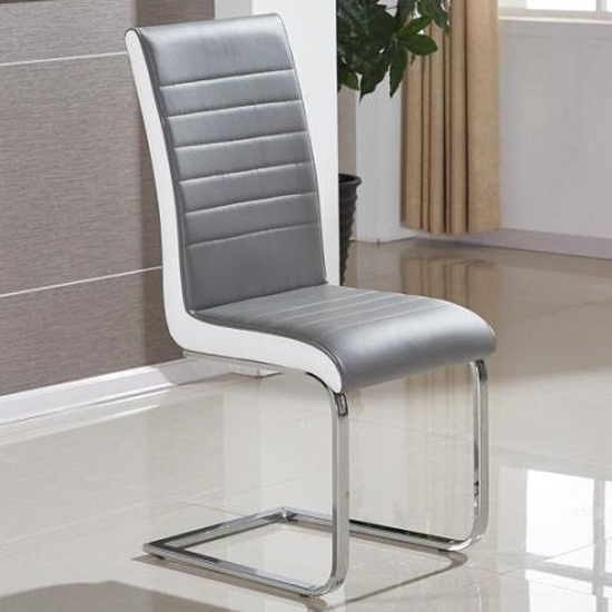 Memphis Small White Gloss Dining Table 4 Symphony Grey Chairs
