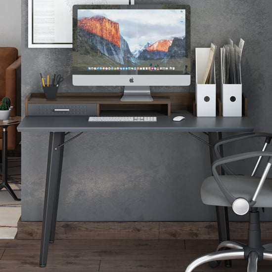 Photo of Maghull wooden computer desk in walnut and charcoal grey