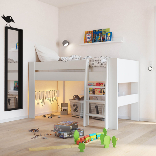 Memphis Wooden Mid Sleeper Childern Bed In White Furniture in Fashion