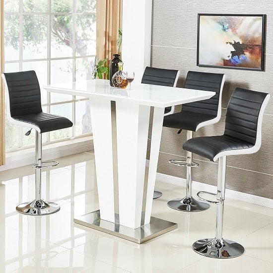 Read more about Memphis glass white gloss bar table 4 ritz black white stools