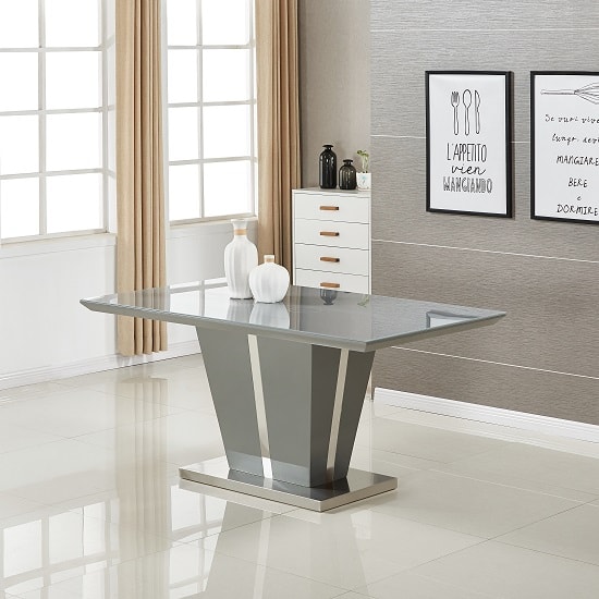 Memphis Large Grey Gloss Dining Table 6 Symphony Grey Chairs