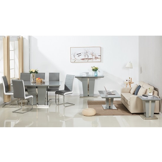 Memphis Large Grey Gloss Dining Table 6 Symphony Grey Chairs