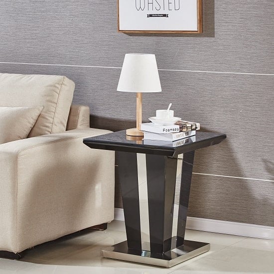 Memphis High Gloss Lamp Table In Black With Glass Top_1