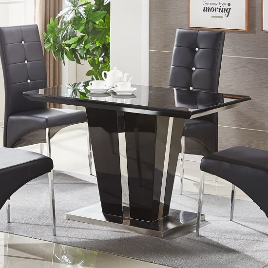 Photo of Memphis small high gloss dining table in black with glass top