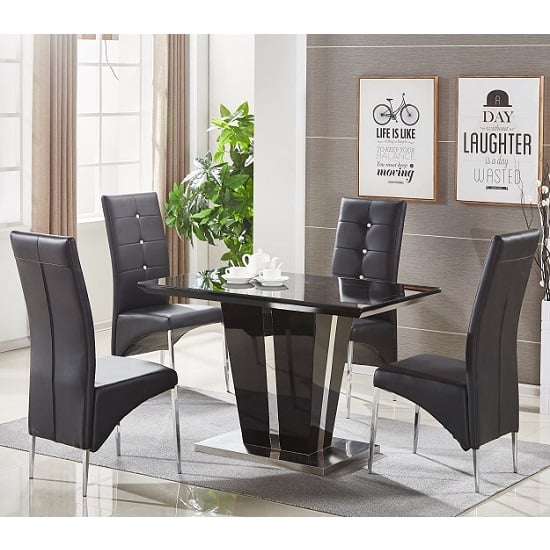 Read more about Memphis small black gloss dining table 4 vesta black chairs