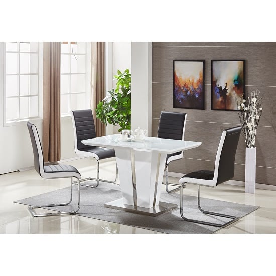 Photo of Memphis small white gloss dining table 4 symphony black chairs