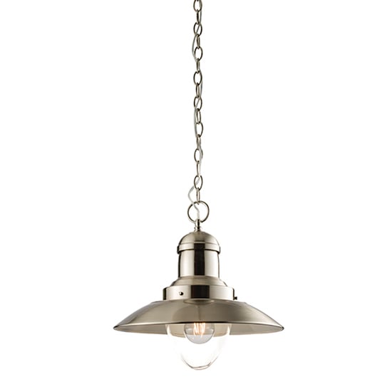 Product photograph of Mendip Clear Glass Ceiling Pendant Light In Satin Nickel from Furniture in Fashion