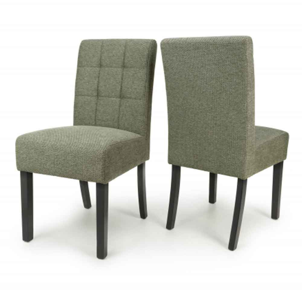 Mendoza Weave Green Fabric Dining Chairs With Black Leg In Pair