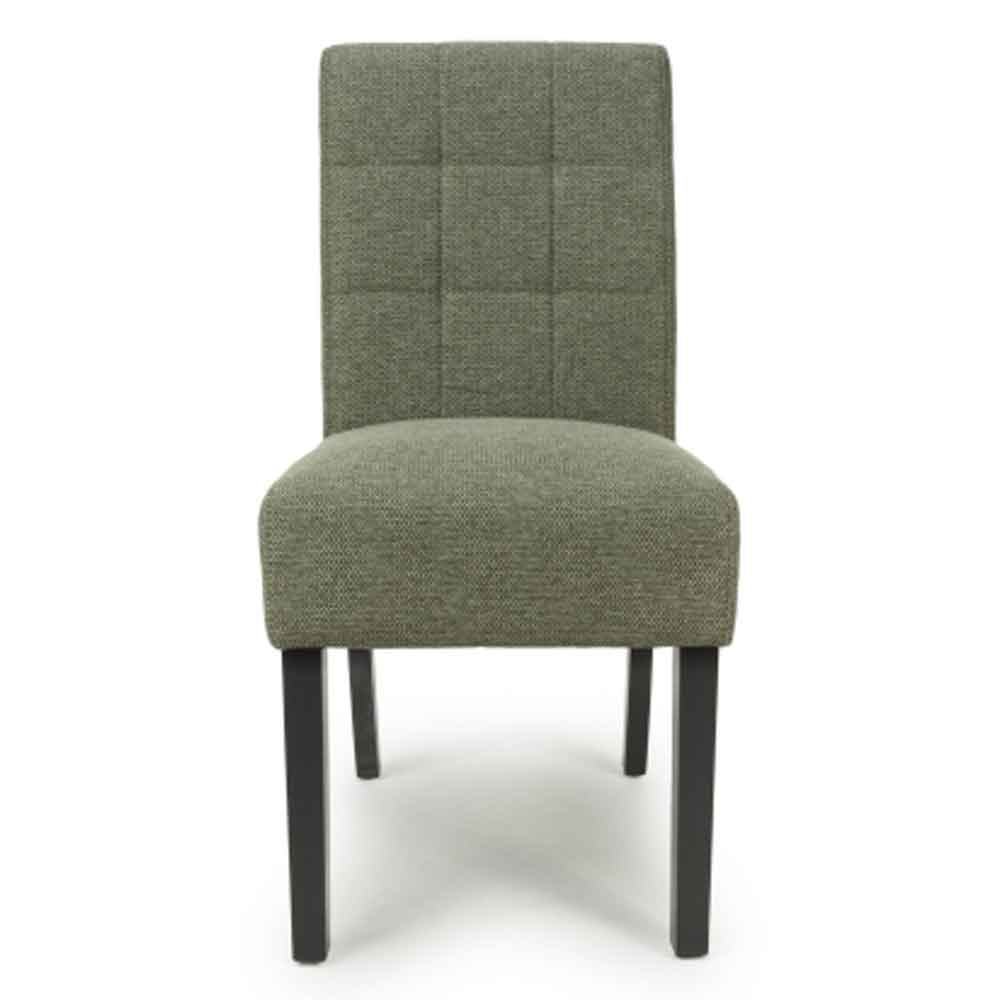 Mendoza Weave Green Fabric Dining Chairs With Black Leg In Pair