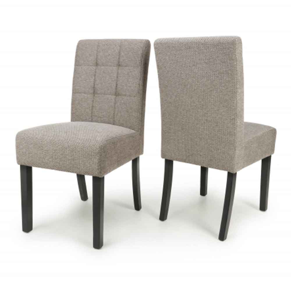 Mendoza Mocha Fabric Dining Chairs With Black Leg In Pair