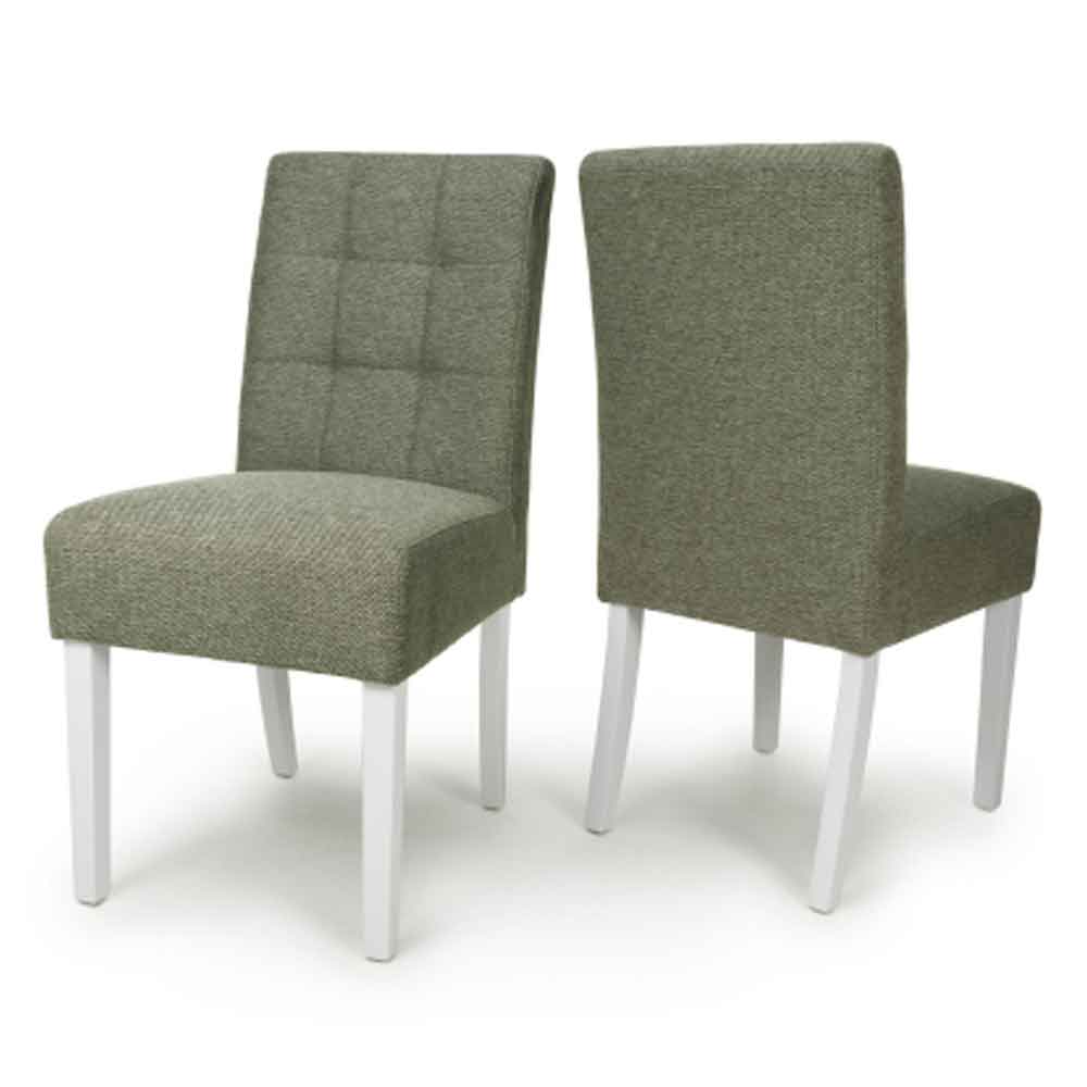 Mendoza Weave Green Fabric Dining Chairs With White Leg In Pair