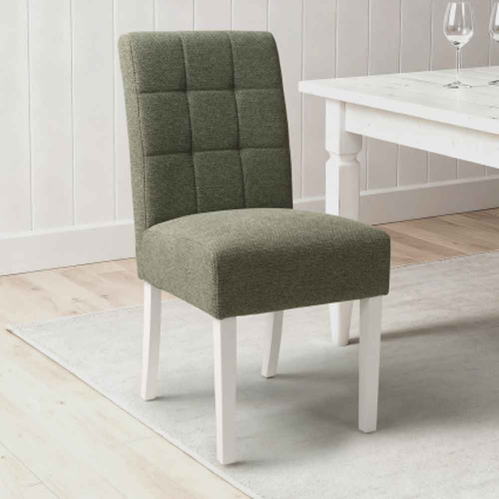 Mendoza Weave Green Fabric Dining Chairs With White Leg In Pair