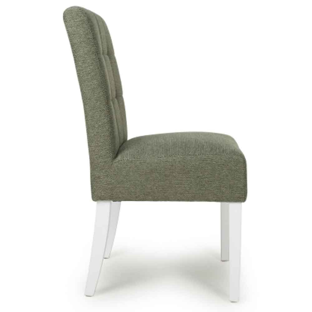 Mendoza Weave Green Fabric Dining Chairs With White Leg In Pair