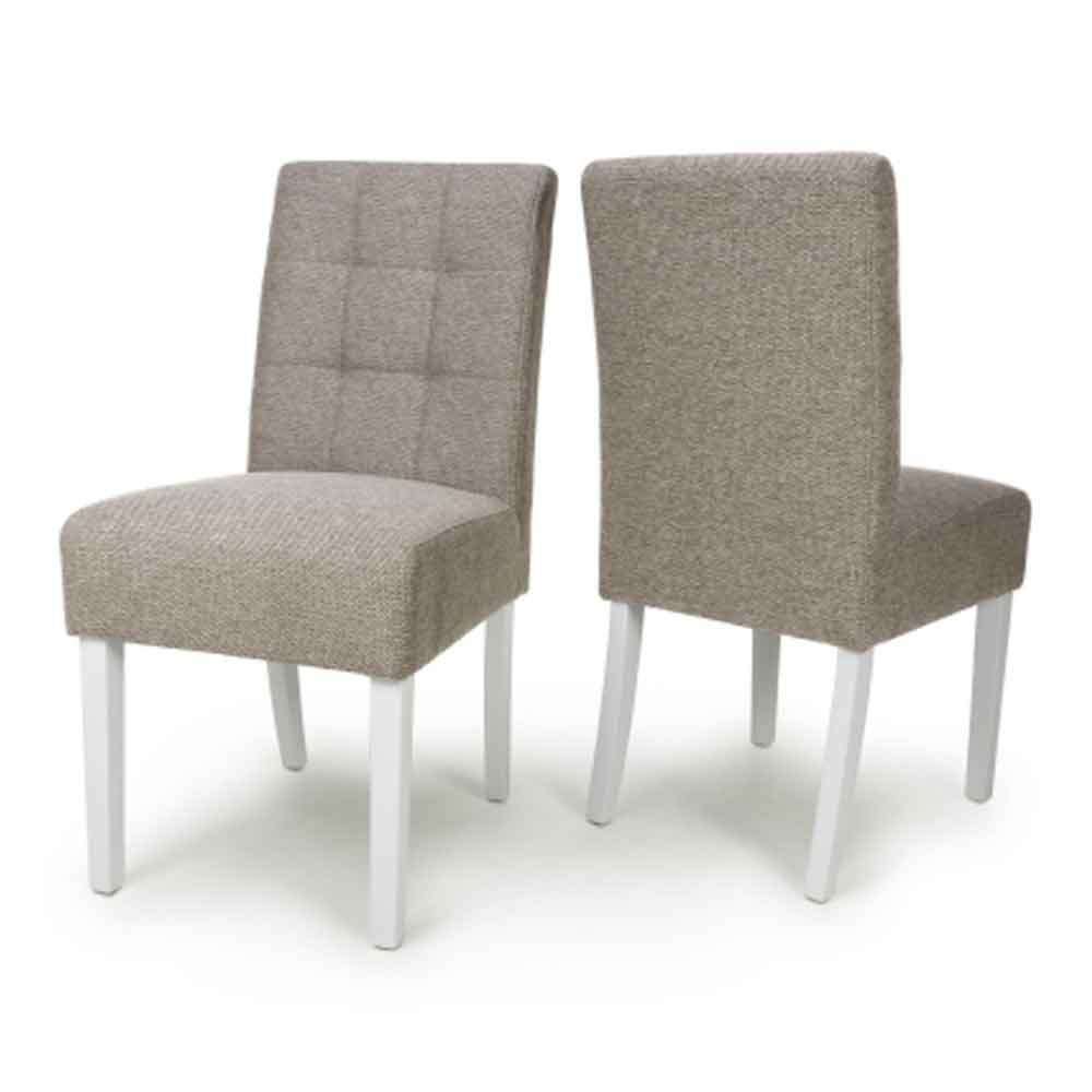 Mendoza Mocha Fabric Dining Chairs With White Leg In Pair