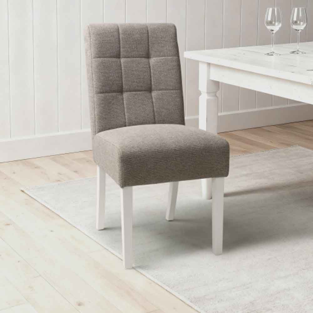 Mendoza Mocha Fabric Dining Chairs With White Leg In Pair