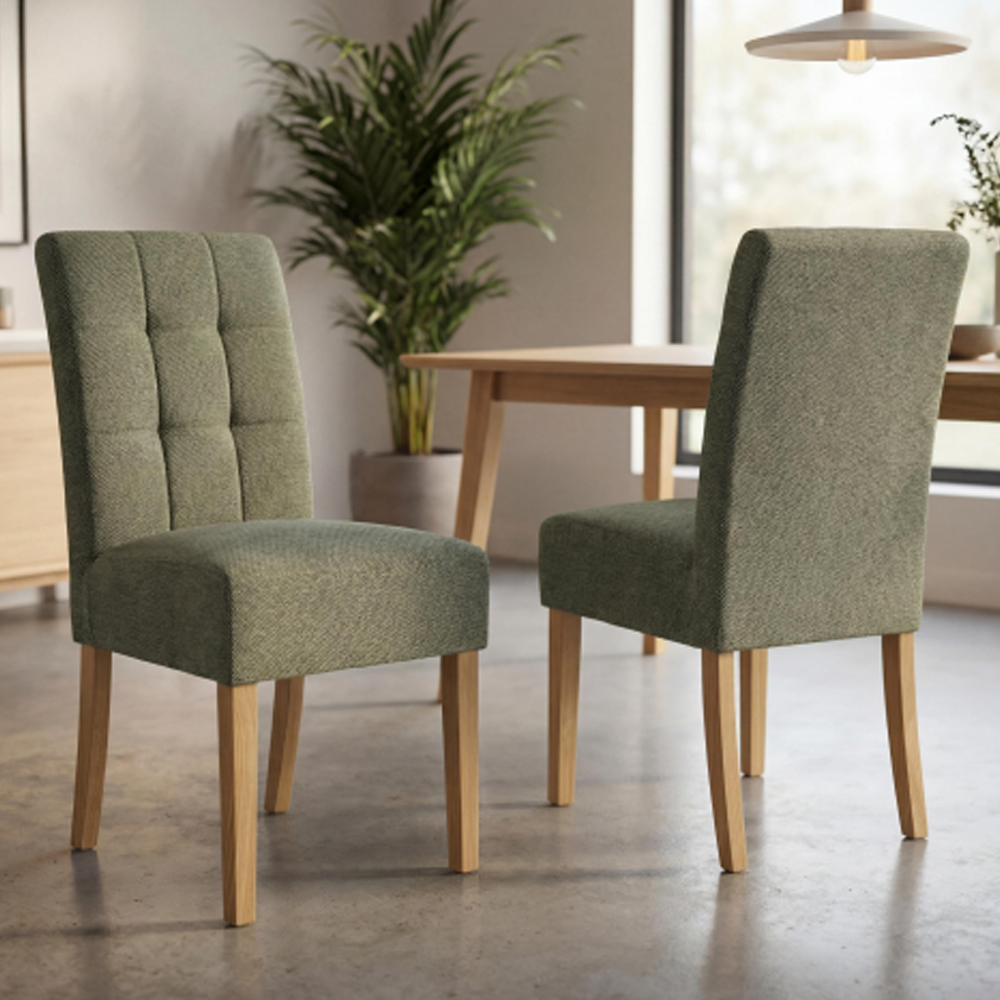 Mendoza Green Weave Fabric Dining Chairs with Natural Legs in Pair