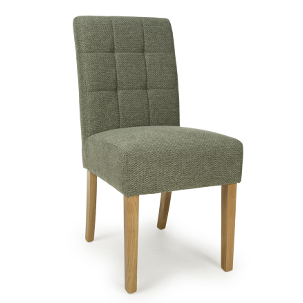 Mendoza Green Weave Fabric Dining Chairs with Natural Legs in Pair