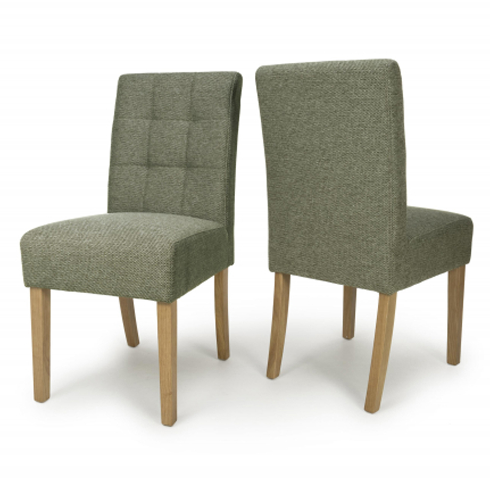 Mendoza Green Weave Fabric Dining Chairs with Natural Legs in Pair