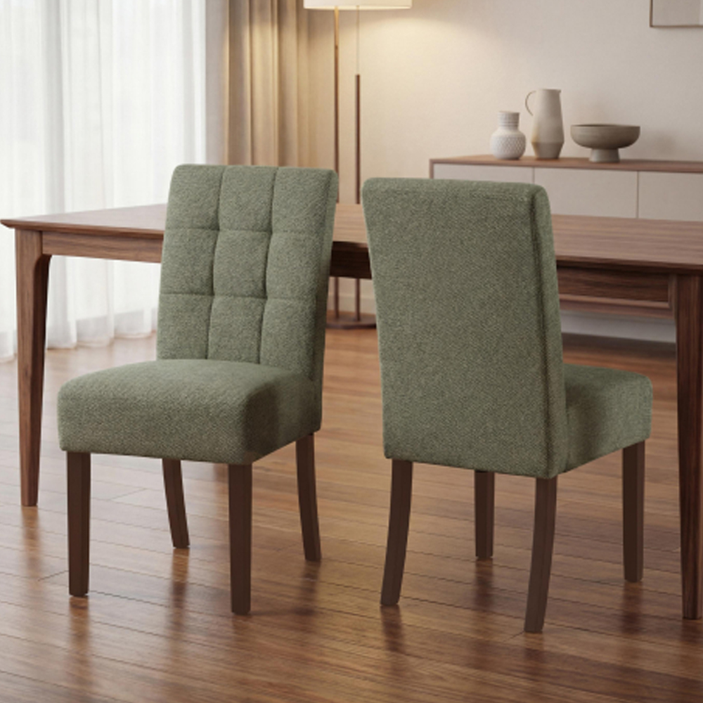 Mendoza Green Weave Fabric Dining Chairs with Walnut Legs in Pair