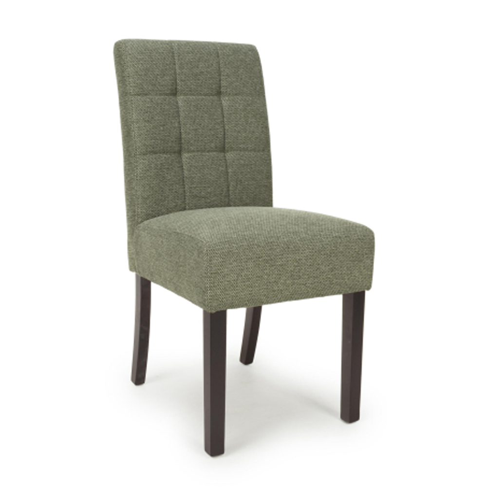 Mendoza Green Weave Fabric Dining Chairs with Walnut Legs in Pair