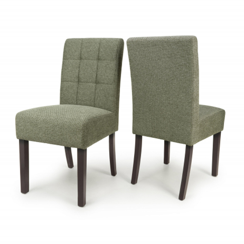 Mendoza Green Weave Fabric Dining Chairs with Walnut Legs in Pair