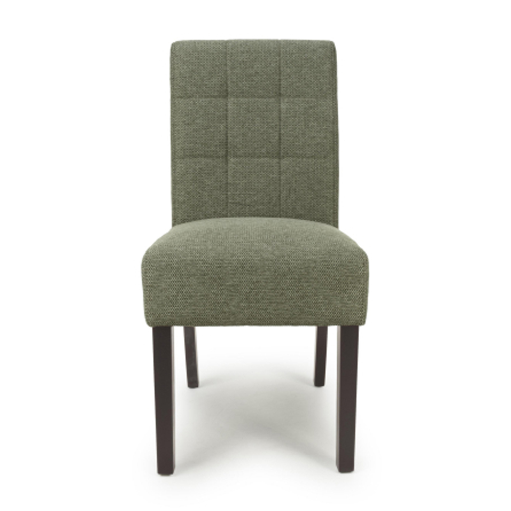 Mendoza Green Weave Fabric Dining Chairs with Walnut Legs in Pair