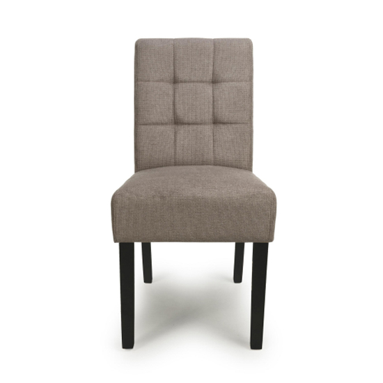 Mendoza Light Brown Fabric Dining Chairs With Black Legs In Pair