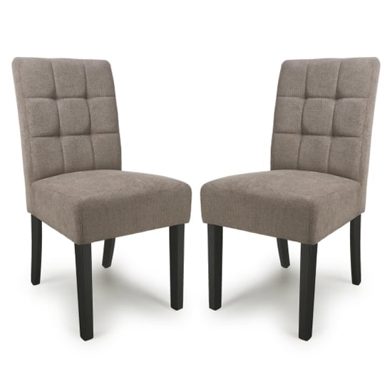 Read more about Mendoza light brown fabric dining chairs with black legs in pair