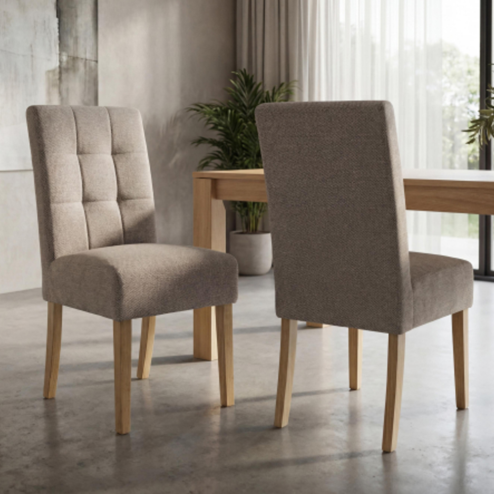 Mendoza Mocha Weave Fabric Dining Chairs with Natural Legs in Pair