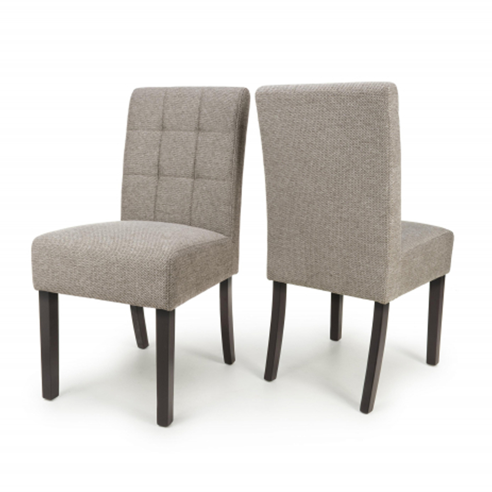 Mendoza Mocha Weave Fabric Dining Chairs with Walnut Legs in Pair