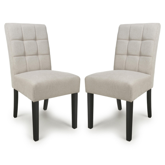 Read more about Mendoza natural fabric dining chairs with black legs in pair