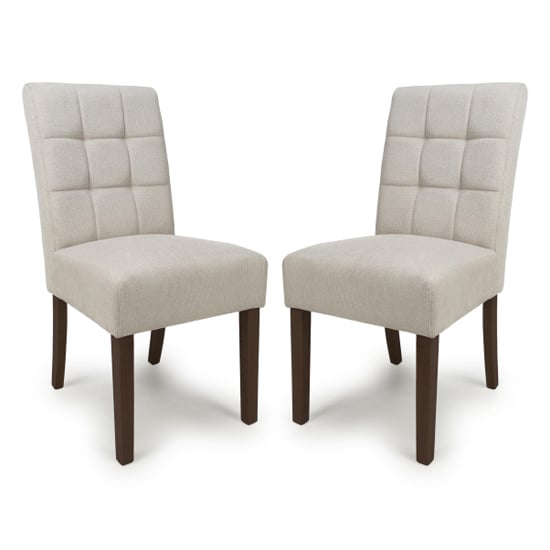 Read more about Mendoza natural fabric dining chairs with walnut legs in pair