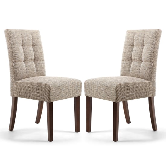 Mendoza Oatmeal Stitched Waffle Tweed Dining Chairs In Pair