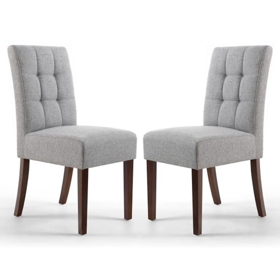 Mendoza Silver Grey Linen Dining Chairs With Walnut Leg In Pair